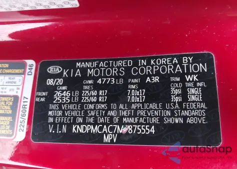 2021 Kia Sportage Lx z USA, uszkodzony, nr VIN KNDPMCAC7M7875554